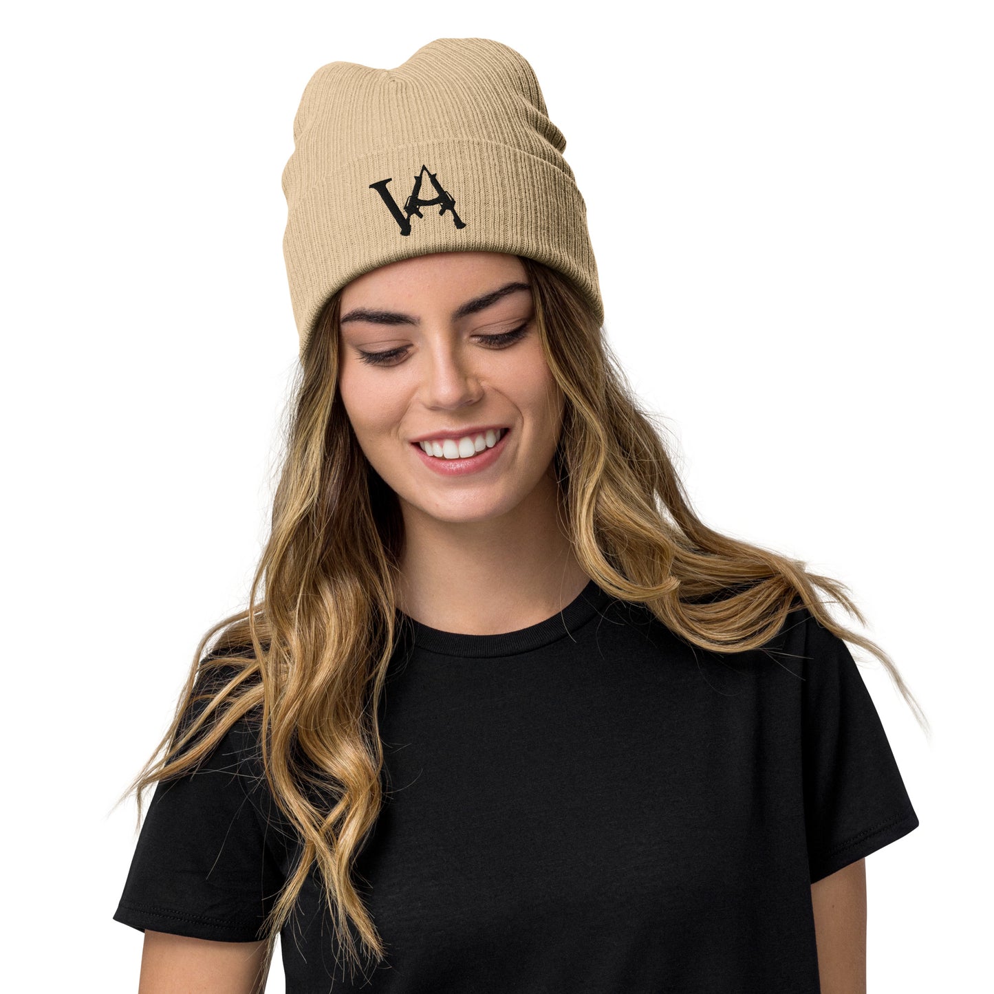 Ribbed knit beanie- black VA logo