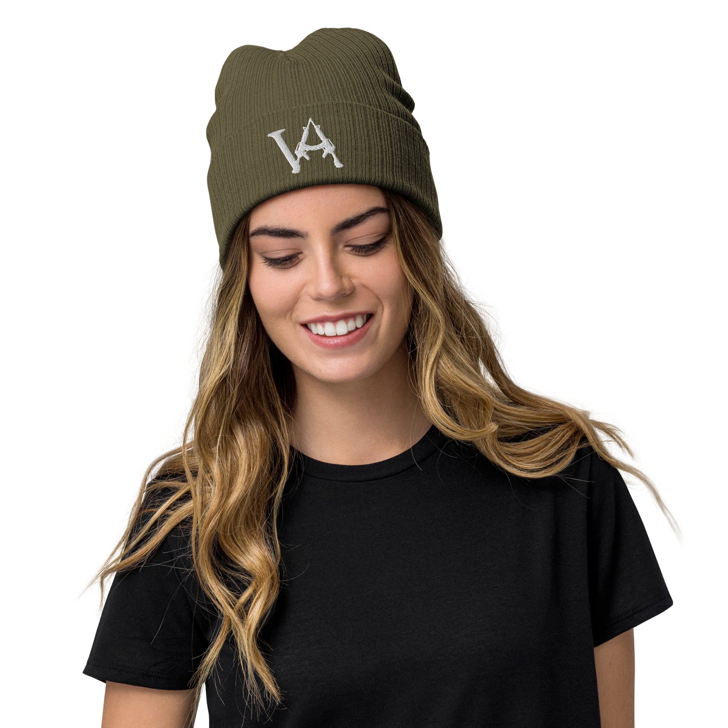 Ribbed knit beanie White VA logo